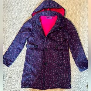 Pink Platinum Navy Coat with Pink Dot Print and Bright Pink Lining